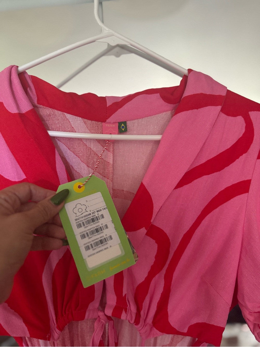 Farm rio sz m Red & Pink Tie-Front Maxi Dress waist cut - Picture 7 of 8